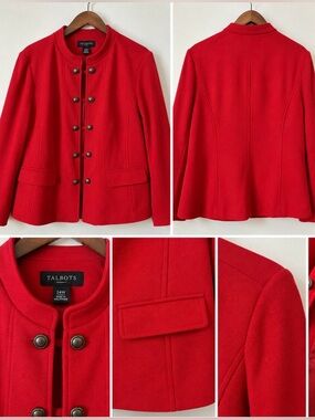 Talbots Red Knit Twill Military Band Jacket Plus Size 24W